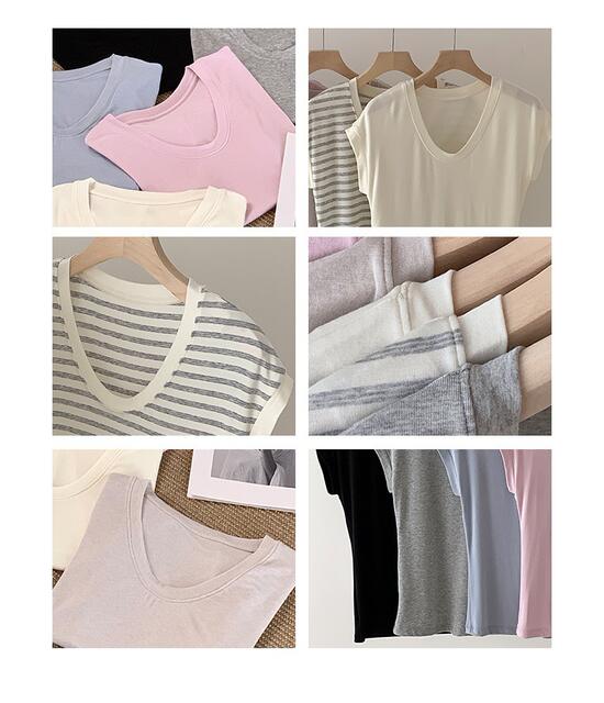 High-Quality Silk Wool Short-Sleeve Modal Women's Flutter Sleeve U-Neck T-Shirt, Petite Design, Versatile Base Top detail 9