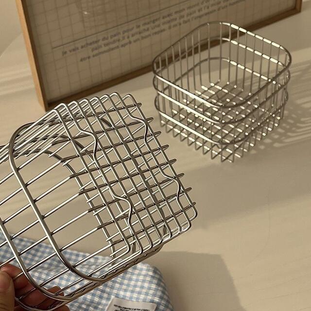 Ins Stainless Steel Storage Basket Square Metal Household Desktop Miscellaneous Storage Basket Cosmetics Organization Storage Basket detail 3