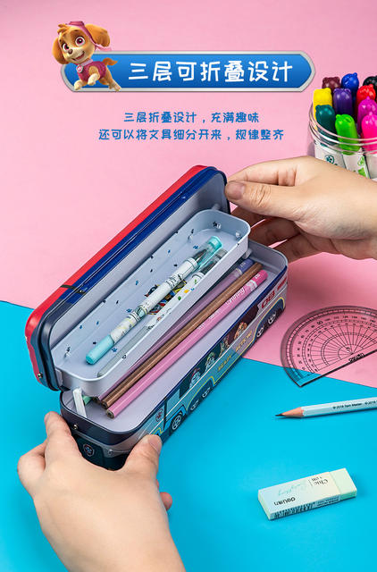 Deli Paw Patrol Stationery Box Multi-Layer Pencil Box Multifunctional Metal Pen Box Storage Box for Primary School Students and Children detail 8