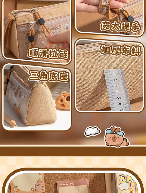 Kapibala Pencil Case for Primary School Students, Large Capacity Pencil Box, Korean Style Cartoon Cute Triangle Stationery Box, Dropshipping Available detail 12