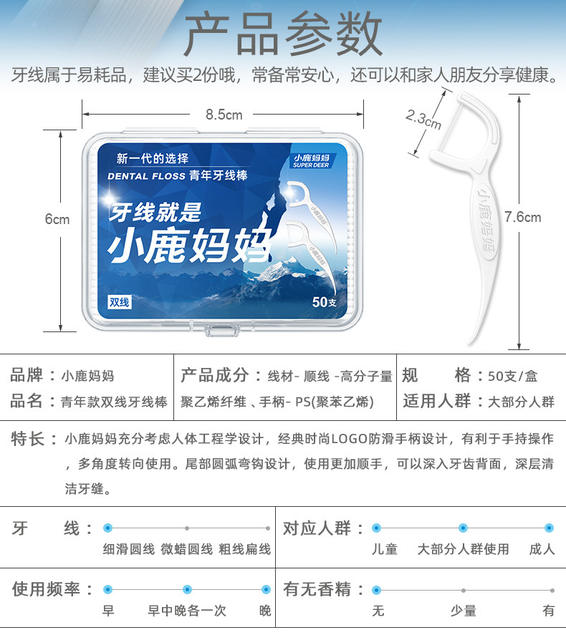 Xiaolu mother double thread floss disposable floss stick foreign trade boxed floss fine toothpick 50 pieces wholesale delivery detail 4