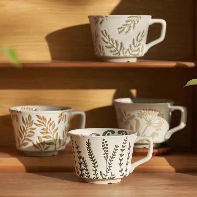 Ceramic embossed breakfast cup oatmeal mug small fresh water cup coffee cup wholesale European retro ceramic household detail 6