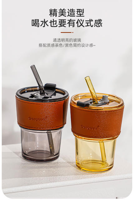 Free Shipping on Bamboo-Style Cups with Straws, Unique Beverage Coffee Cups, Instagram-Style High-Aesthetic Gift Cups, Glass Water Cups detail 4
