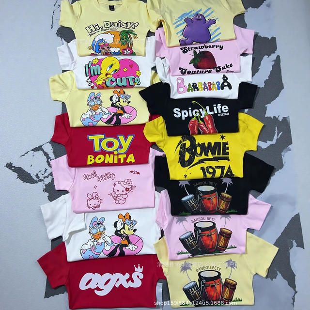 Basictops Women's Short-Sleeved T-Shirt Summer European and American Cross-Border Ribbed Cotton Cartoon Print Basic Top New Style t detail 1