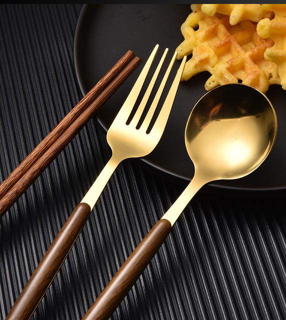 Stainless steel fork chopsticks spoon portable tableware suit student outdoor tableware Three-Piece Gift printing logo detail 9