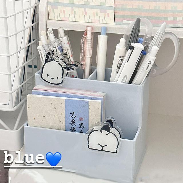 High-Value Cream-Colored Three-Compartment Pen Holder Ins Japanese-Style Desktop Multi-Compartment Storage Box Student Stationery Organizer Rack detail 6