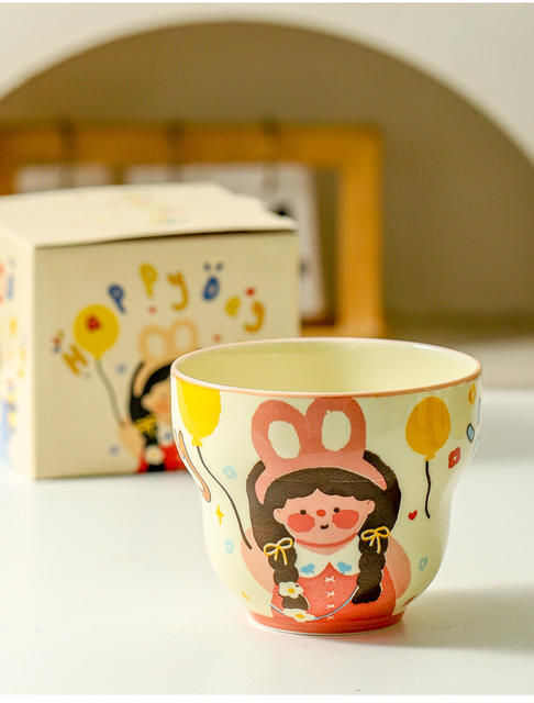Coffee Cup for a Family of Four, Household Ceramic Cup, Cute Cartoon Breakfast Cup, Event Small Gift, Souvenir Cup detail 9