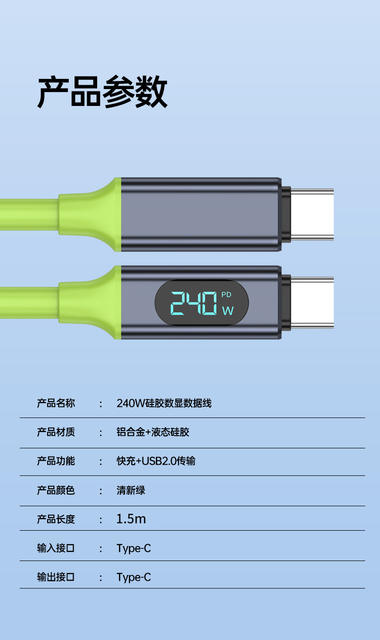 Intelligent Digital Display 240W Fast Charging Data Cable Suitable for Huawei Apple 15 Xiaomi Laptop Charging Cable Typc detail 12