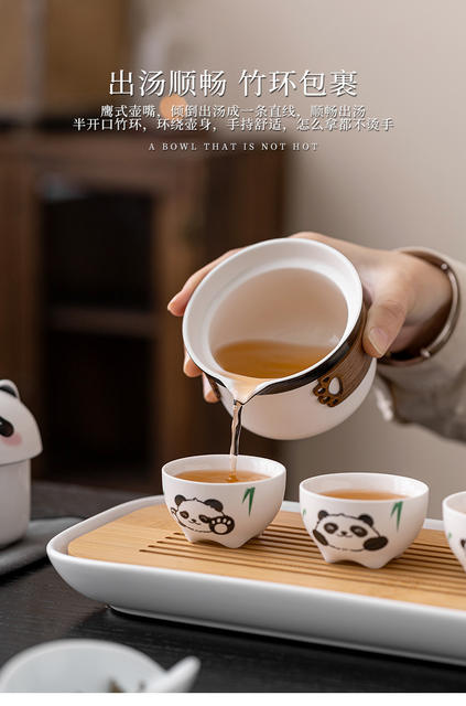 Panda Travel Tea Set Ceramic One Pot Three Cups Cute Portable Quick Cup Filter Tea Cup Outdoor Business Gift detail 11