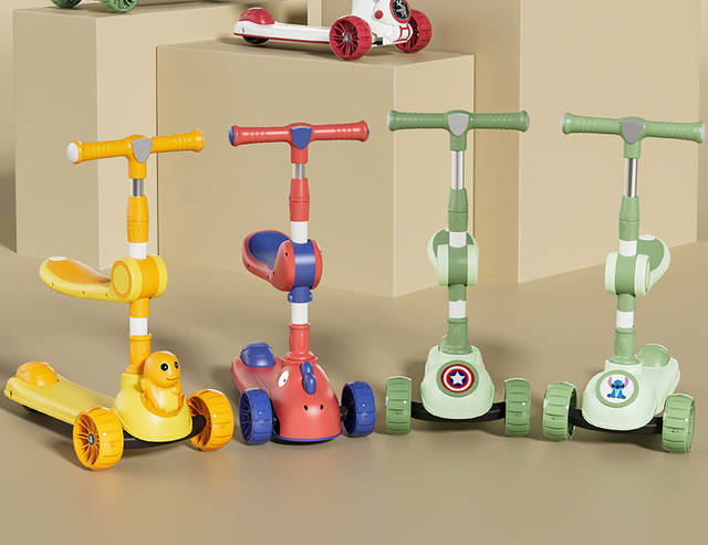Scooter for Children Aged 1 to 3-6 to 12 Years Old, Three-In-One Baby Scooter for Boys and Girls, with a Seat and Rideable Features detail 2