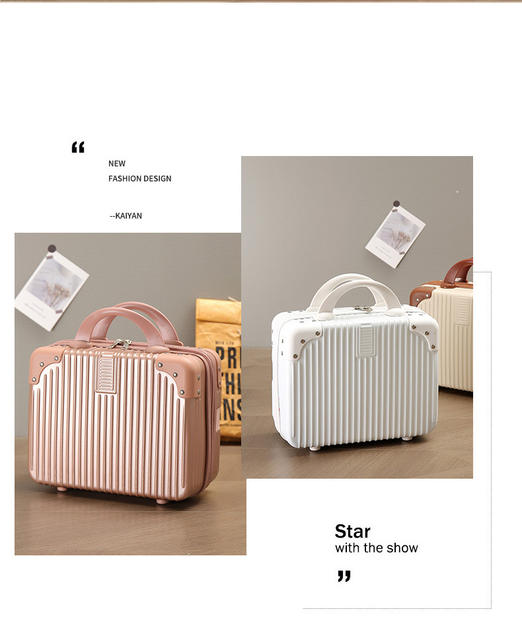 Mini Satchel Suitcase Travel Cosmetic Case Women's Satchel Simple Lock-Free Cosmetics Bag 14inch Gift Box detail 2