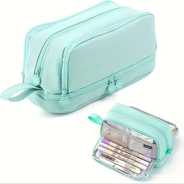 Four-Layer Double-Opening Windowed Cross-Border Pencil Case, Simple Large-Capacity Pencil Box, Multi-Functional Storage Student Solid Color Zipper Stationery Box detail 11
