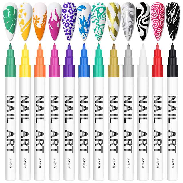 Wholesale manicure 12 PCs colorful painting brush nail polish drawing art color DIY watercolor pen suit detail 1
