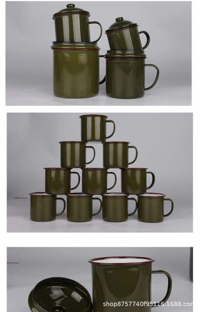 Thickened Army Green Classic Old-fashioned Nostalgic Enamel Tea Jar Water Cup for Comrades and Veteran Cadres Gifts Military Cup Tea Jar detail 7