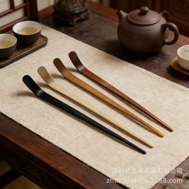Purple Bamboo Tea Scoop Tea Set Accessories White Bamboo Tea Scoop Tea Scraper Carbonized Polished Matcha Tool Pointed Wide Head Regular detail 3
