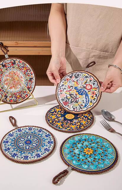 Retro Insulation Mat, High Temperature Resistant Casserole Anti-Scalding Mat, Enamel Pot Mat, Ceramic New Chinese Dining Table Non-Slip Plate Mat detail 9