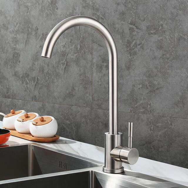 Kitchen Faucet with Hot and Cold Water, Sink for Washing Vegetables and Dishes, Stainless Steel, Universal Rotating, Pressure-Boosting, Splash-Proof