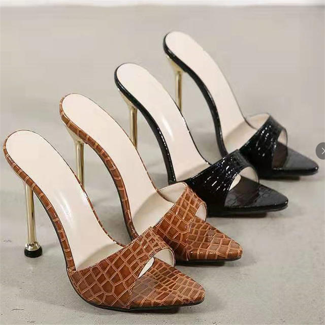 Snake Pattern Pointed Toe High Heel Sandals Women's European and American Cross-border Fashion Thin Heel Sandals Heels slippers detail 11