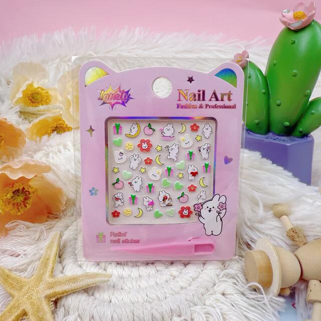 New 3D cartoon cute children's nail stickers waterproof nail stickers uv relief three-dimensional little girl nail stickers detail 3
