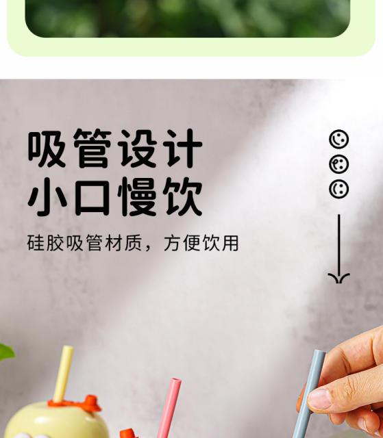 High-Appearance Mini Chubby Cup, Cute Straw Glass Cup, Trendy Internet Celebrity Cartoon Water Cup with Lid, Large Capacity Cup detail 10