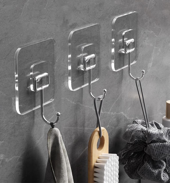 Seamless Hook with Strong Adhesive for Bathroom, No-Drill Multifunctional Snap Hook for Kitchen, Transparent Hat Hook Adhesive Hook detail 11