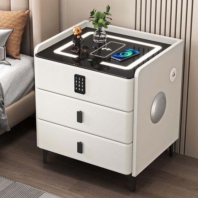 Smart Bedside Table for Small Apartments, Italian-Style Light Luxury Minimalist Design, Wireless Charging, Multifunctional Smart Storage Cabinet detail 1