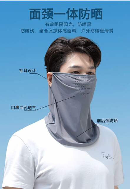 2026 Ice Silk Sun Protection and Windproof Mask for Men, Full Face Cover, Ear-Hanging Veil, Neck Protector, Outdoor Cycling Headscarf detail 3