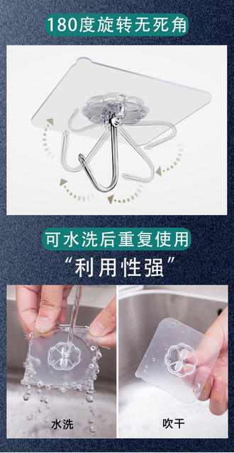Japanese 100000 Punch-free Transparent Hook Non-marking Adhesive Hook Bathroom Kitchen Coat Storage Hook Source Manufacturer detail 6