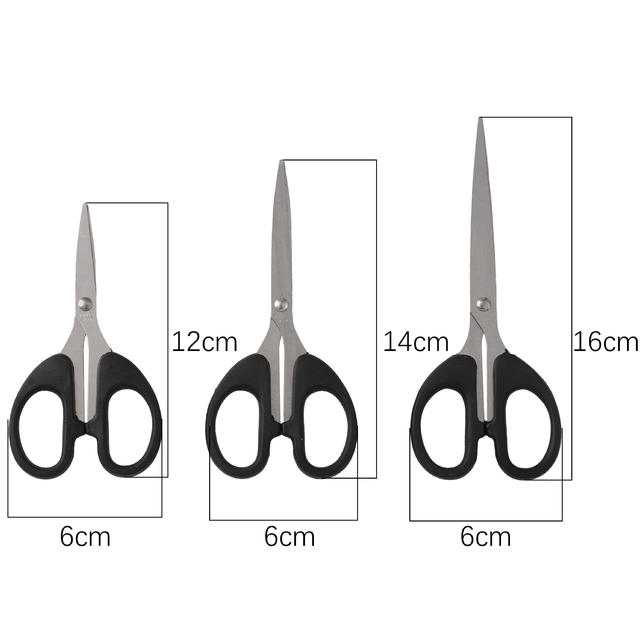 Large, Medium, and Small Pointed Stainless Steel Multi-Purpose Black-Handled Scissors for DIY Crafts, Office, and Home Stationery Cutting detail 4