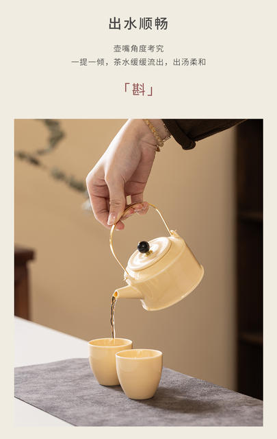 Dehua White Porcelain Teapot with Handle, Jade-Colored, High-End Chinese-Style Tea Set for Hotels, Ceramic Single Teapot Set detail 6