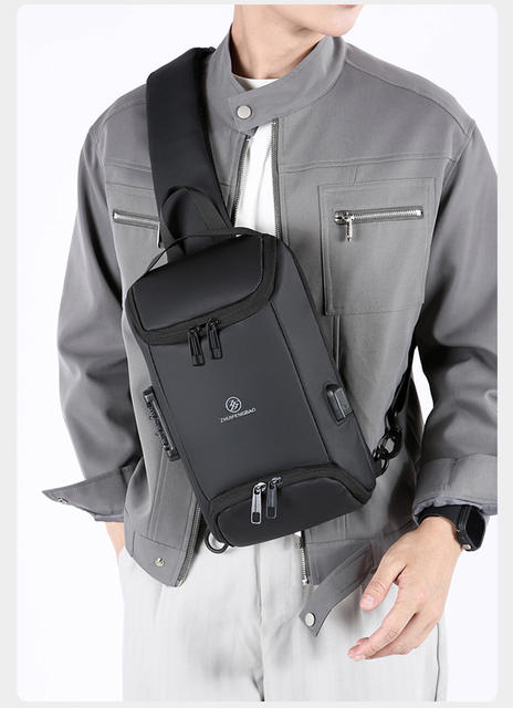 Men's Chest Bag Anti-Theft USB Mobile Phone Crossbody Backpack Casual Sports Cycling Chest Bag Cross-Border Men's Bag detail 3