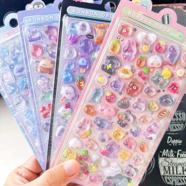 Cartoon three-dimensional floating fun stickers crystal diamond children's decorative stickers 3D stickers cute relief stickers for girls detail 10