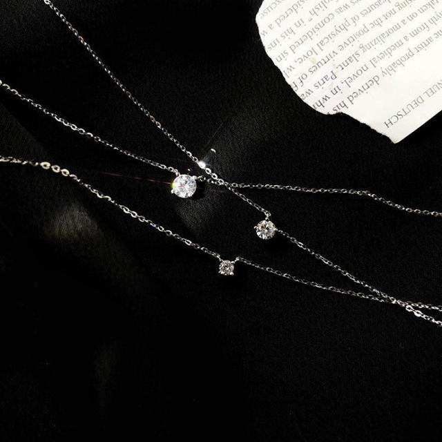 S925 Sterling Silver Plated 14K Gold Classic Four-claw Flash Diamond NecKlace Simple Elegant Women's Clavicle Chain ins Accessible Luxury NecKlace detail 7