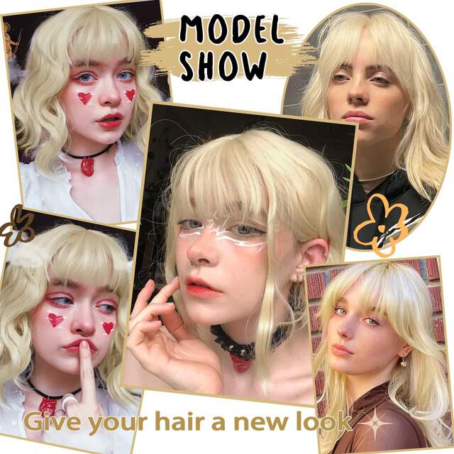 3D wig piece bangs hand-woven neat bangs female horoscope 10inc real person hair elegant bangs t-shaped golden wig piece detail 11