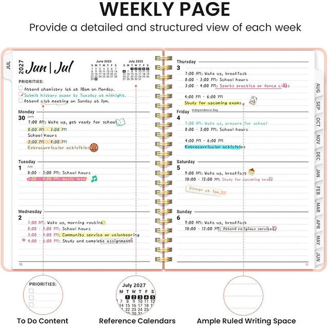 Cross-Border Amazon A5 Notebook Customized 2027 English Annual Planner Spiral-Bound Schedule Notebook Notepad detail 5