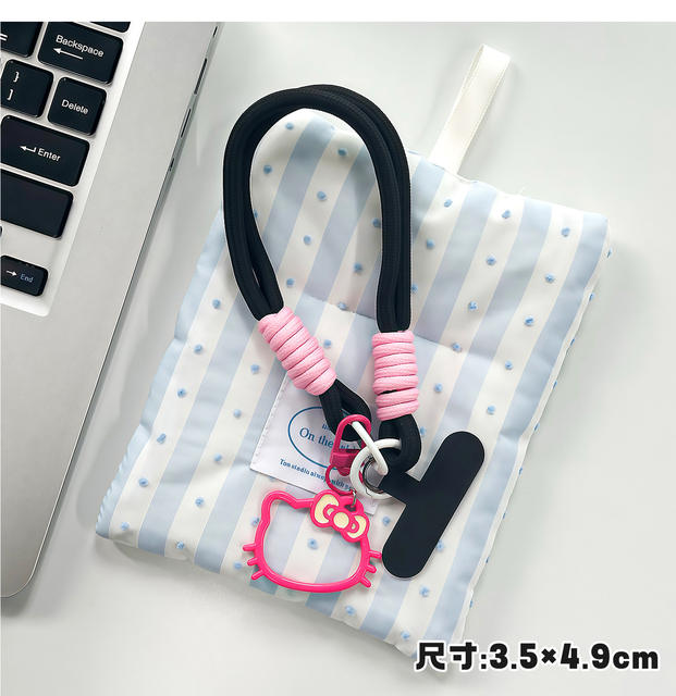 Cross-Border Wholesale Cartoon Kt Cat Phone Strap Girly Heart Bag Pendant Double-Ended Clip Hanging Chain Woven Wrist Strap detail 10