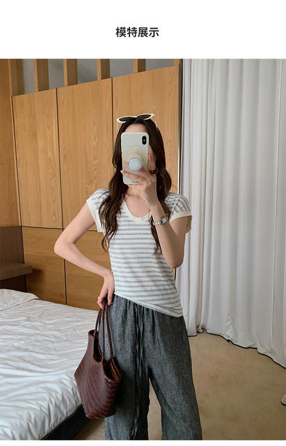 High-Quality Silk Wool Short-Sleeve Modal Women's Flutter Sleeve U-Neck T-Shirt, Petite Design, Versatile Base Top detail 11