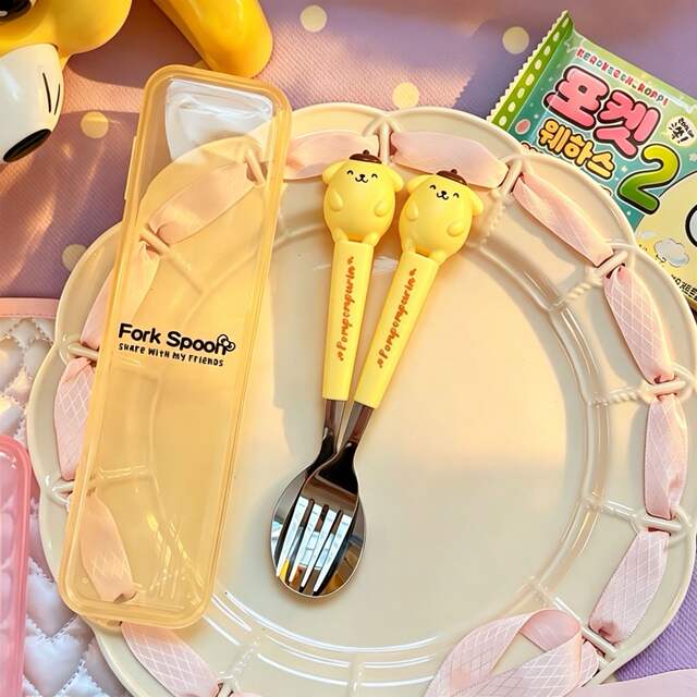 Student Gift Cartoon Sanrio My Melody Cute Portable Tableware Ins Style Stainless Steel Chopsticks and Spoon Set detail 7