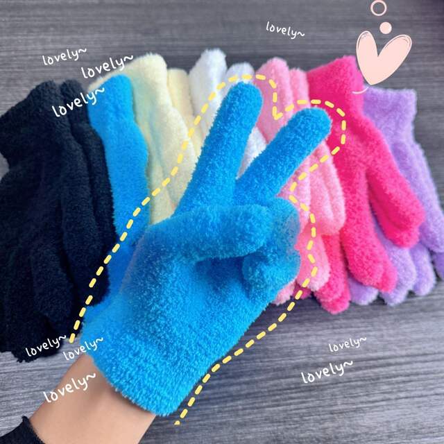 Candy-Colored Winter Warm Gloves, Coral Fleece, Suitable for Work, Cycling, Office Use, Cold-Proof, Windproof, Solid Color, Versatile, Five-Finger, Cute detail 2