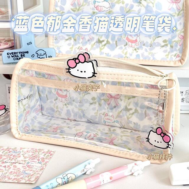 Xiaohongshu's Popular Ins High-Looking Cute Cartoon Transparent Triangle Pencil Bag Student-Specific Stationery Storage Bag detail 11