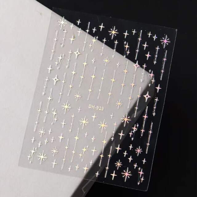 Trendy Hexagram Nail Stickers Ins Style Gold and Silver Adhesive Thin Flexible Nail Patches detail 8