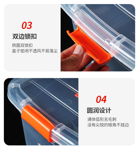 Portable Storage Box, Transparent Food Storage Box, Thickened Plastic Storage Box, Clothes Organizing Box, Toy Box with Lid detail 8