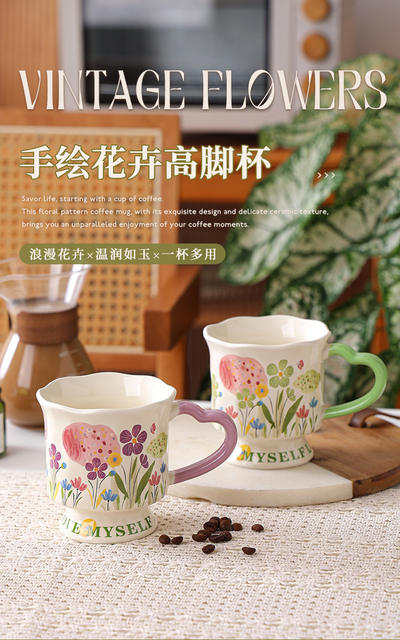 High-Quality Floral Ceramic Mug with Unique Design for Office and Home Use, a Great Birthday Gift for Girls detail 1