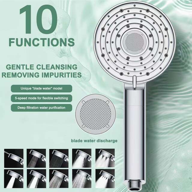 Cross-Border Hot-Selling 10-Function Pressurized Filtered Showerhead with Spray Gun Set, Concealed Installation American-Style Shower Set detail 8