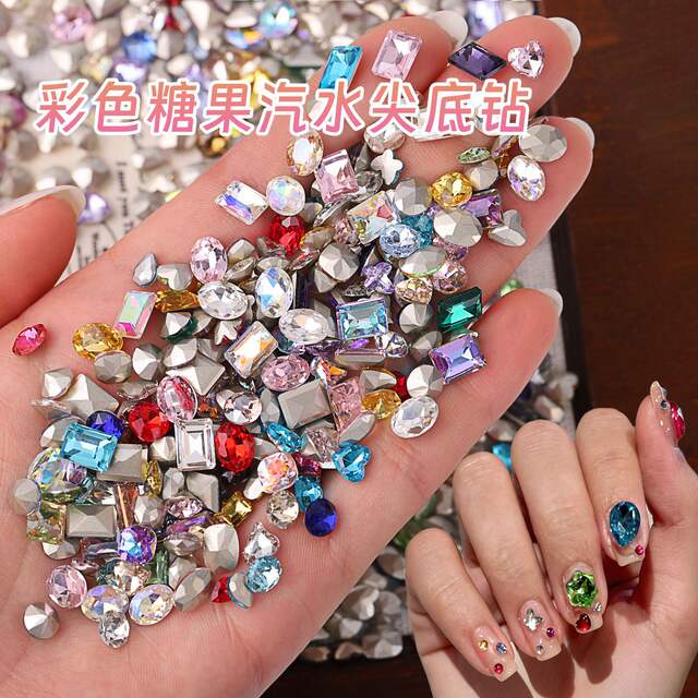 Colorful Pointed-Bottom Irregular-Shaped Rhinestones Mixed Decorations, Colorful Rhinestones, Candy Soda Internet Celebrity Nail Art Rhinestones, Whole Batch of Sparkling Decorations detail 3