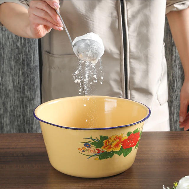 Enamel Cake Basin, Wash Basin, Yellow Deepened Soup Pot and Basin, Dumpling Filling Basin, Enamel Enamel Soup Basin with Lid detail 8