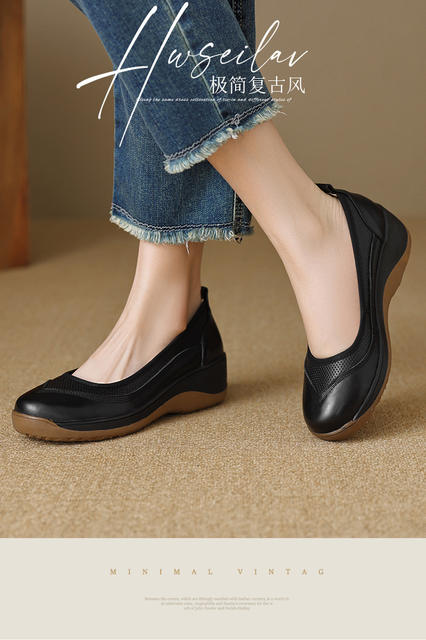 Retro Luxury Thick-Soled Lazy Loafers for Women, Genuine Soft Leather Round-Toe Slip-On Shoes, 2026 Autumn Casual High-Heeled Leather Shoes detail 1