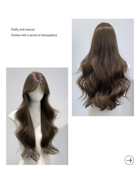 Cross-Border Wholesale of Women's Wigs, Internet Celebrity Daily Hazelnut Gray Bun Long Curly Hair, Realistic Natural Middle Part Full Head Wig detail 4