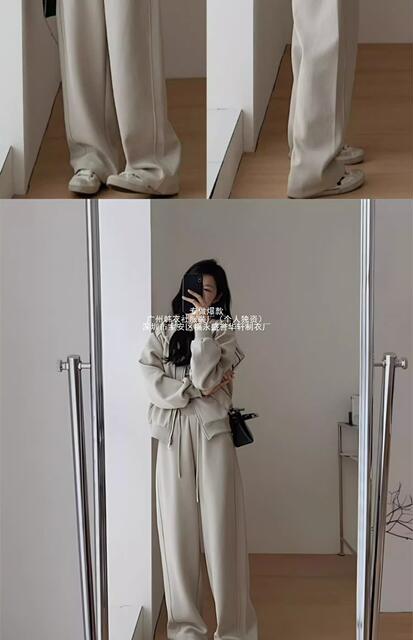 Early Autumn Outfit with a Complete Tea-Themed Set: Women's Hooded Sweatshirt and Wide-Leg Pants, Sporty Casual Two-Piece Set in Black detail 6