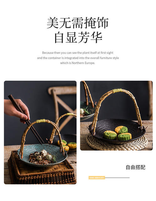 Creative Ceramic Plate Portable Basket Hotel Featured Dinner Plate Fruit Plate Dried Fruit Plate Restaurant Ceramic Plate detail 10